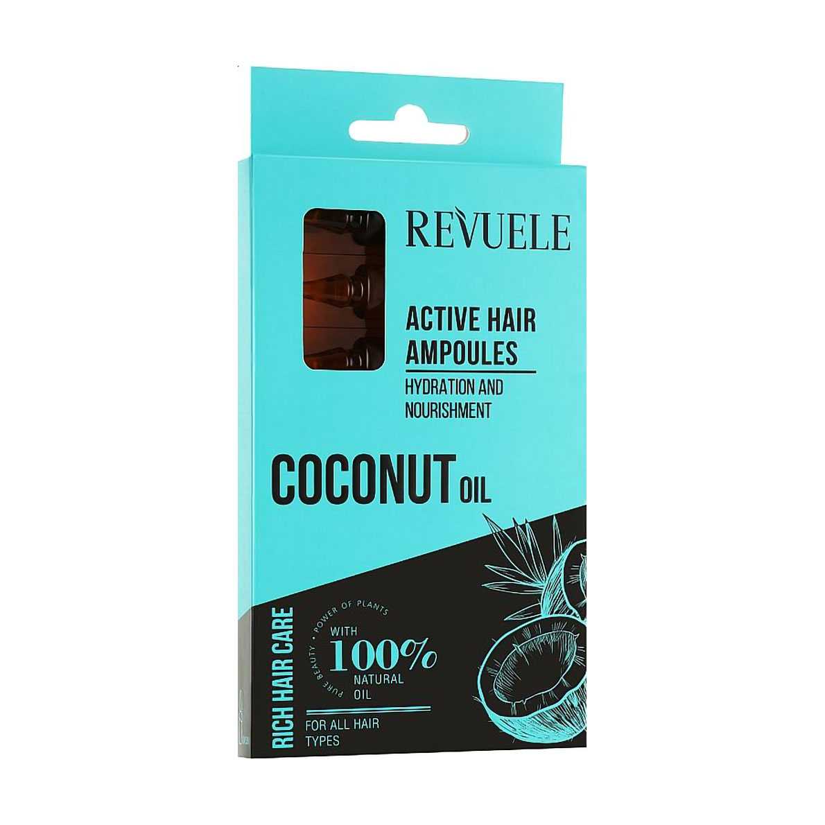 Активні ампули для волосся Revuele Coconut Oil Active Hair Ampoules з кокосовою олією, 8*5 мл